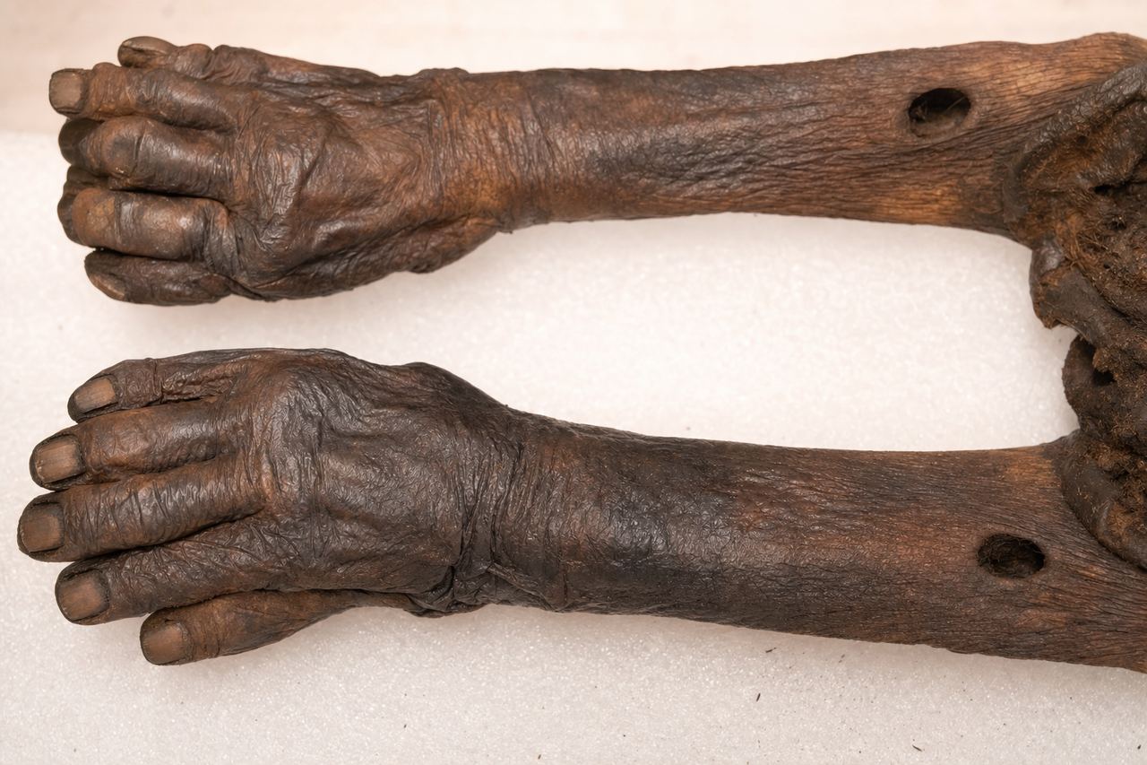 Old Croghan Man's hands — well-manicured, high social status