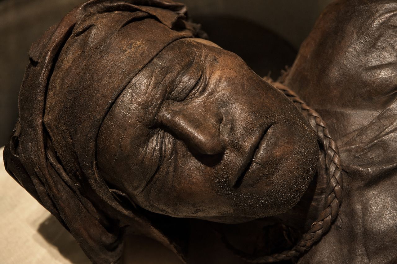 The face of Tollund Man — preserved for 2,400 years in a Danish peat bog