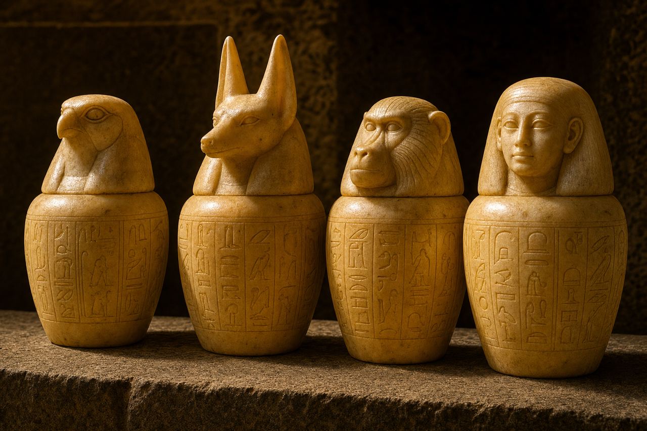 Canopic jars used in Egyptian mummification ritual