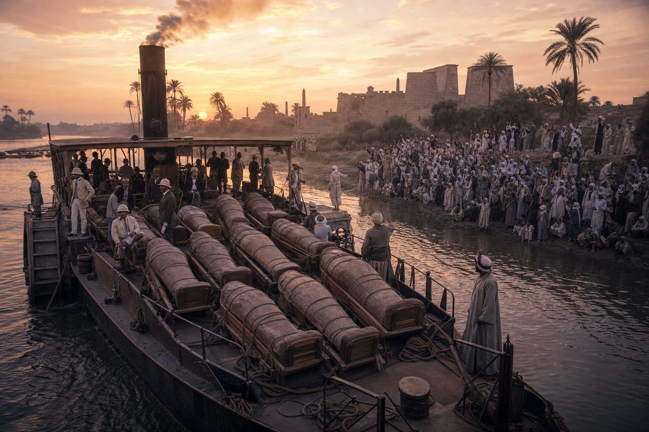 The royal mummies transported on the Nile, 1881