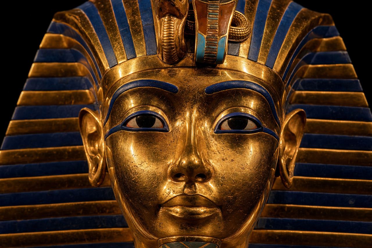 Tutankhamun's golden death mask — the most famous artefact in mummy archaeology