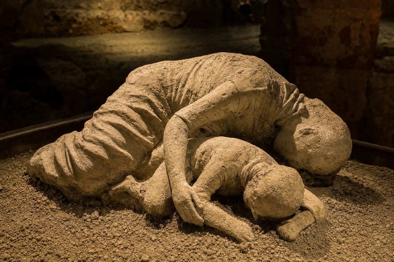 The protective embrace — a Pompeii family group cast
