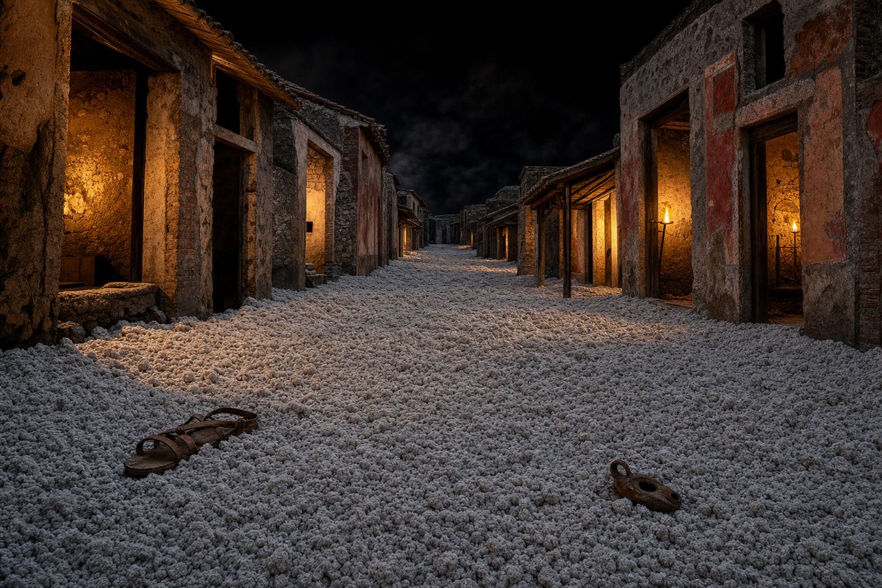 Pompeii streets buried under pumice, August 79 CE