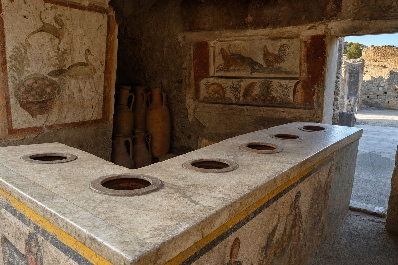 A Pompeii thermopolium — Roman street food counter