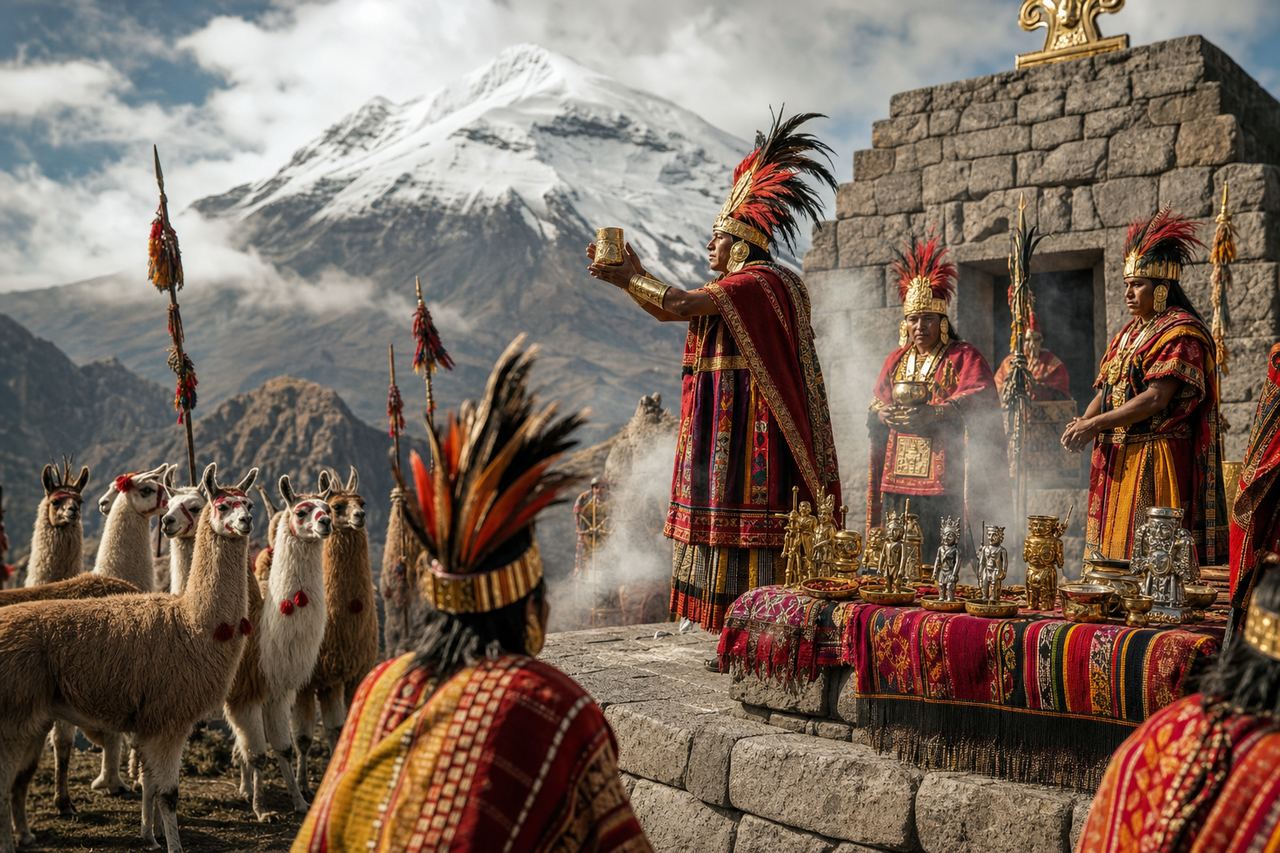 An Inca mountain ceremony at a highland sanctuary