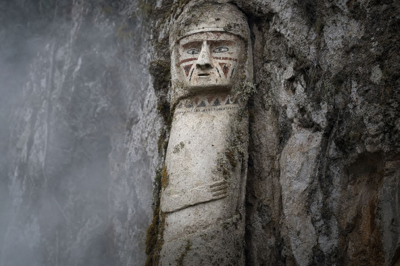 A Chachapoya sarcophagus on the cliff face