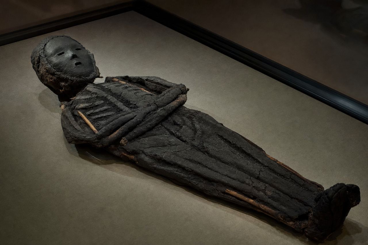 A black Chinchorro mummy — 7,000 BCE artificial preservation