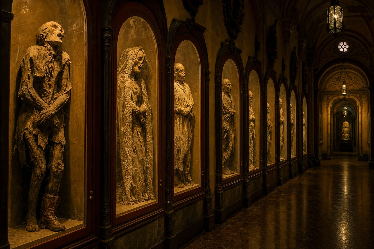 The Guanajuato Mummy Museum display corridor